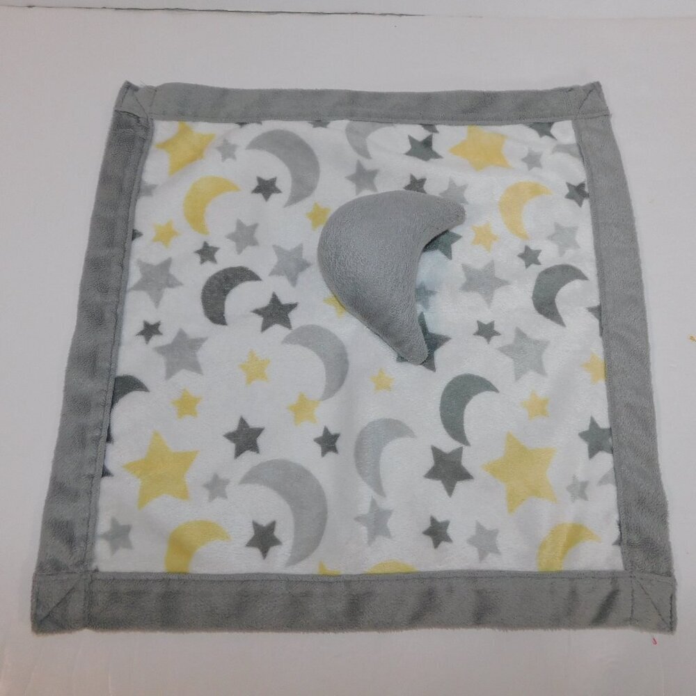 Jesse & Lulu White Gray Yellow Moon Stars Security Blanket Plush Baby Lovey Nunu